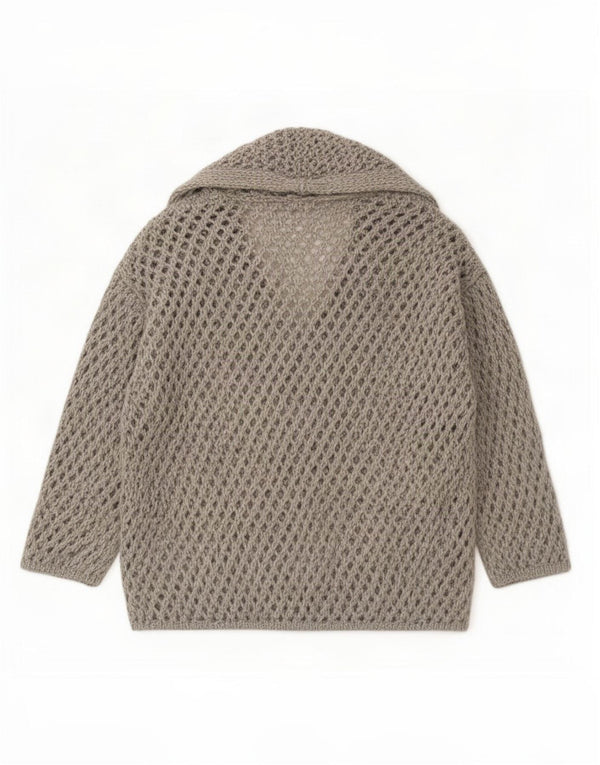 Benetton Womens Oversized Crochet Cardigan Sweater UK 6 XS Grey Acrylic