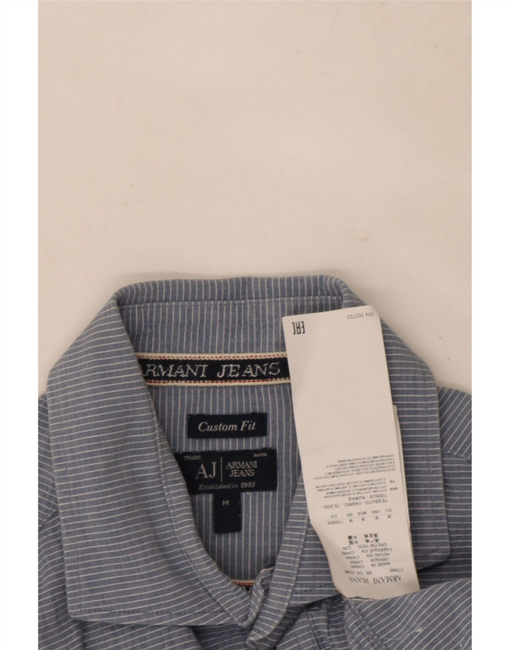 Armani Jeans Мужская рубашка индивидуального кроя из хлопка среднего синего цвета в тонкую полоску
