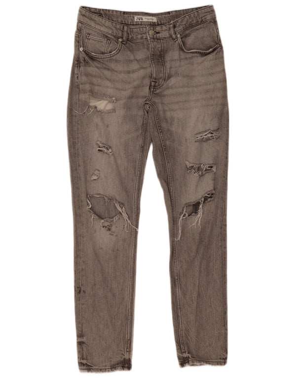 Мужские потертые узкие джинсы Zara EU 42, большие W32 L31, серый хлопок