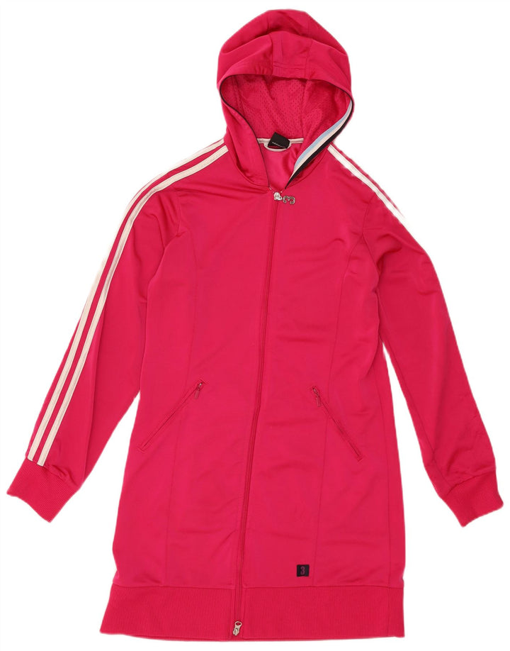 ADIDAS Womens Zip Hoodie Sweater UK 12 Medium Pink Polyester