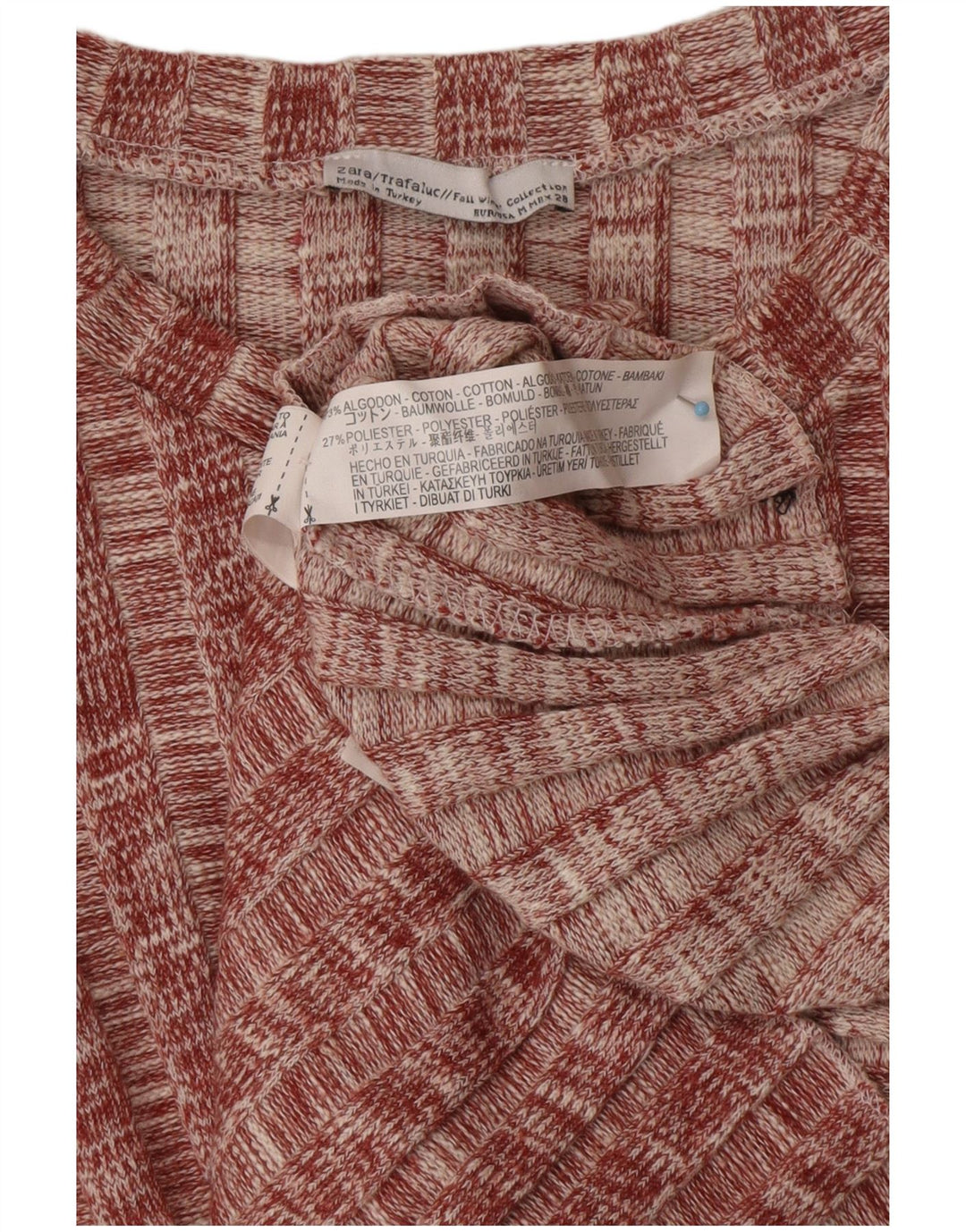 Женский укороченный джемпер с круглым вырезом ZARA UK 12, средний бордовый с крапинками