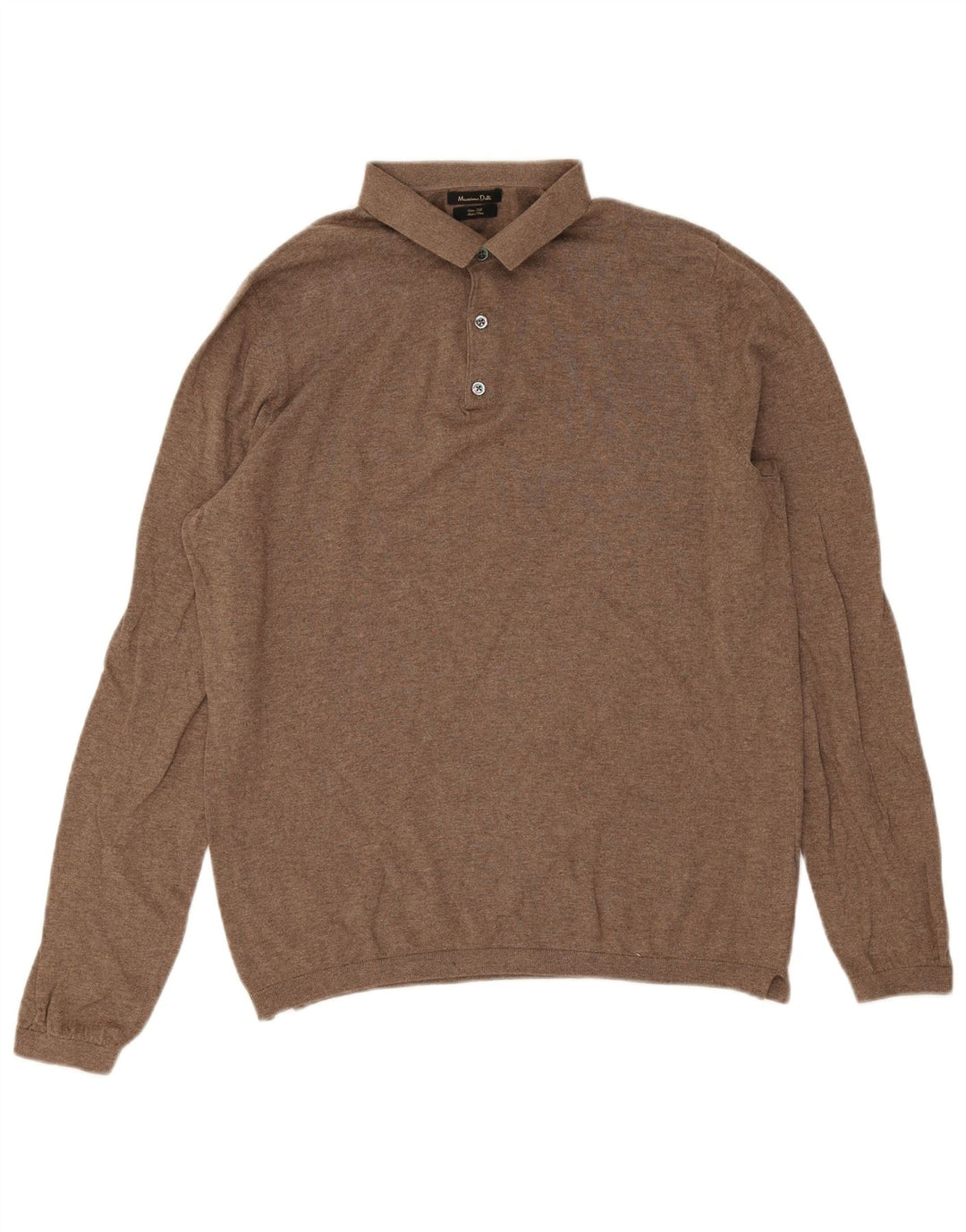 Мужской джемпер с воротником поло Massimo Dutti, большой коричневый хлопковый свитер