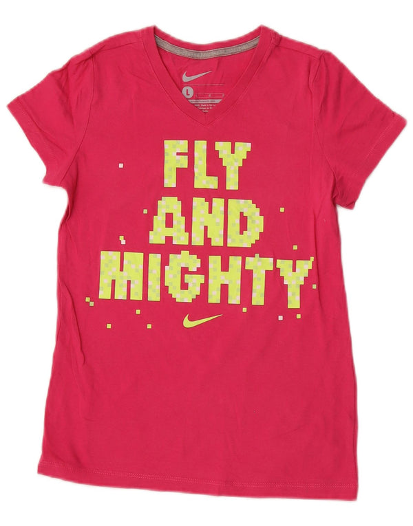Футболка с рисунком Nike для девочек, топ 12–13 лет, большая розовая