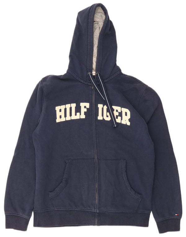Мужской свитер с капюшоном на молнии с графическим рисунком Tommy Hilfiger, большой размер, темно-синий, хлопок