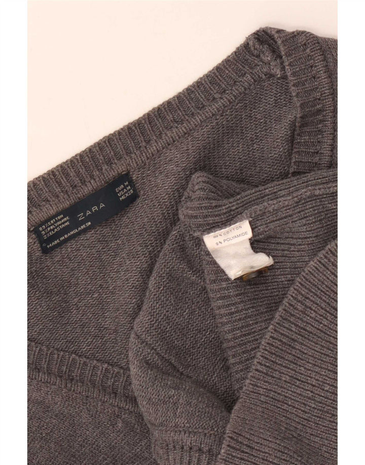 Женский кардиган Zara UK 12, хлопковый средний серый цвет