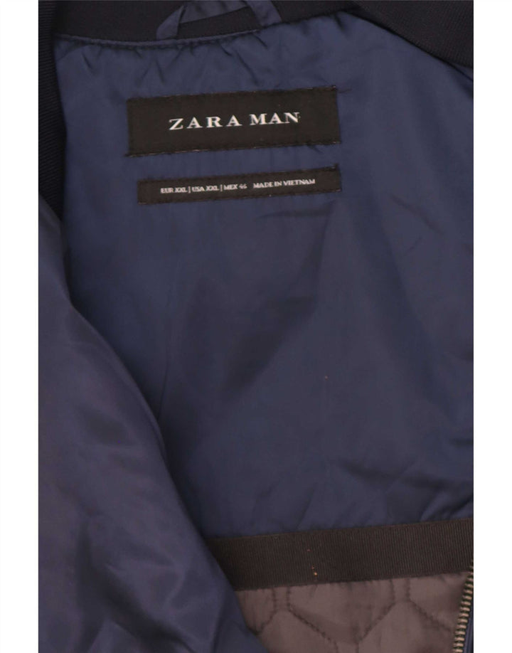 Мужская куртка-бомбер Zara UK 44 2XL Темно-синяя, полиэстер с цветными блоками