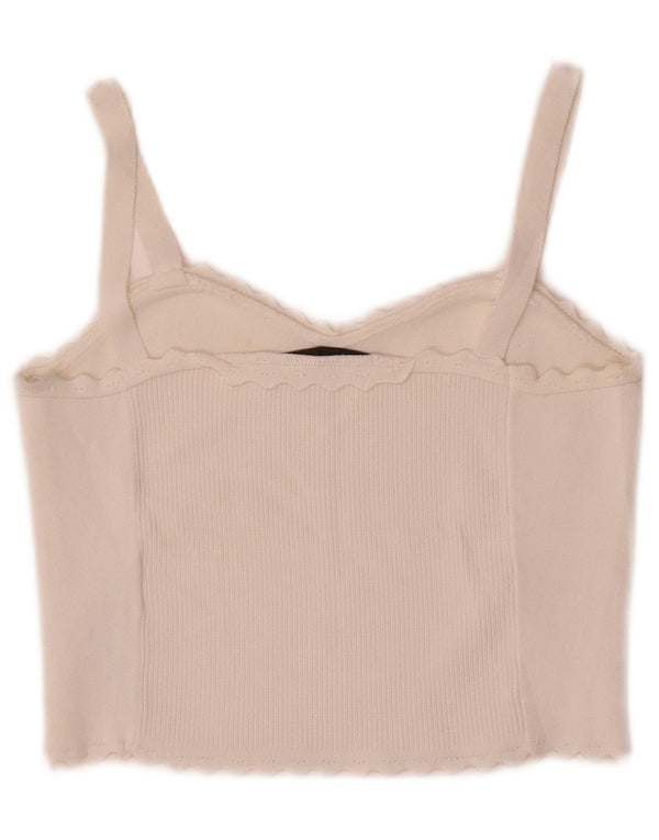 Zara Womens Crop Cami Top UK 12 Medium Off White Viscose