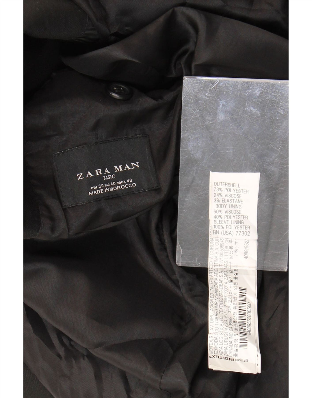 Мужской пиджак ZARA на 2 пуговицах EU 50, средний черный полиэстер