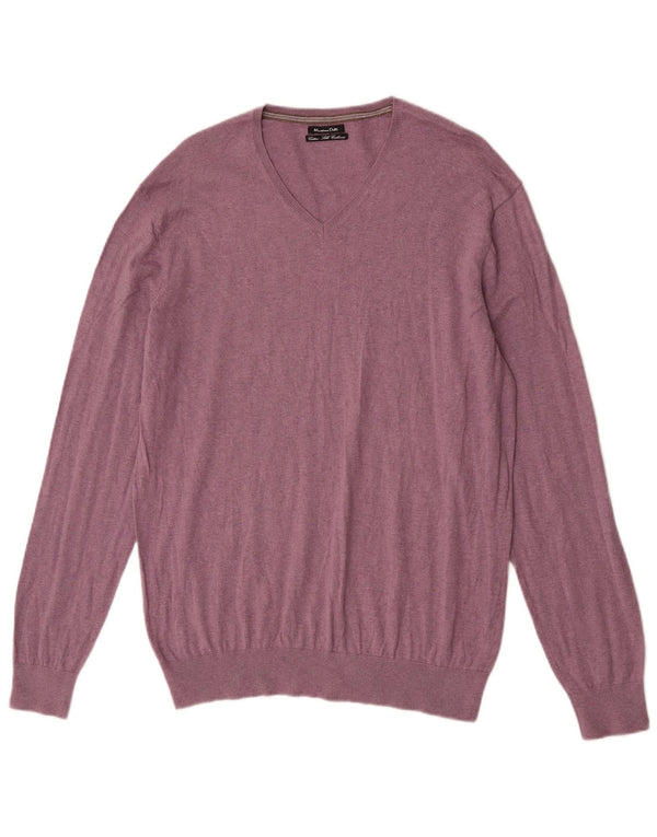 Мужской джемпер с v-образным вырезом Massimo Dutti XL, фиолетовый хлопок