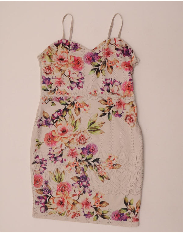 Женское облегающее платье без рукавов Lipsy UK 18 XL, белый полиэстер с цветочным принтом