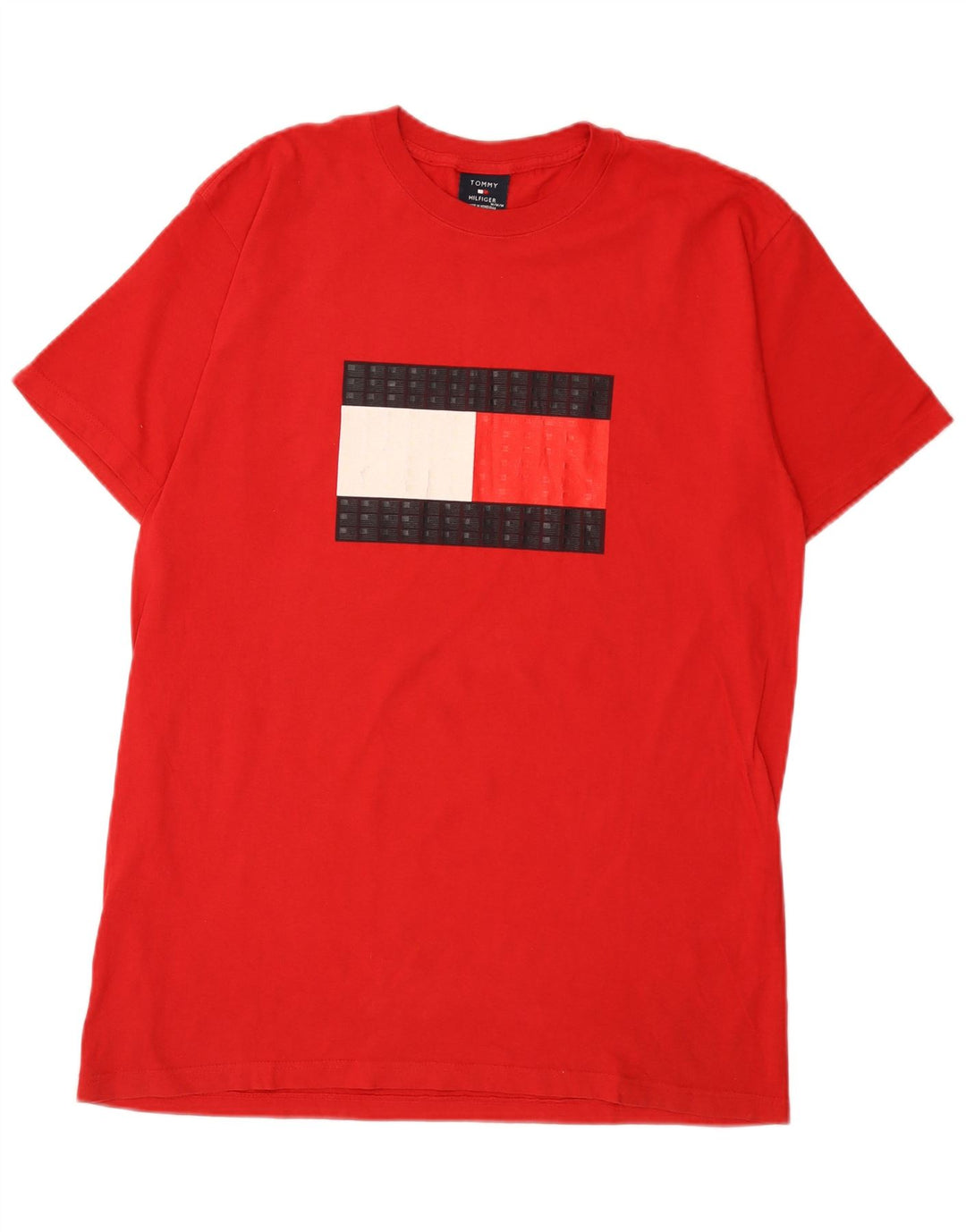 Мужская футболка с рисунком Tommy Hilfiger, хлопковый топ среднего красного цвета