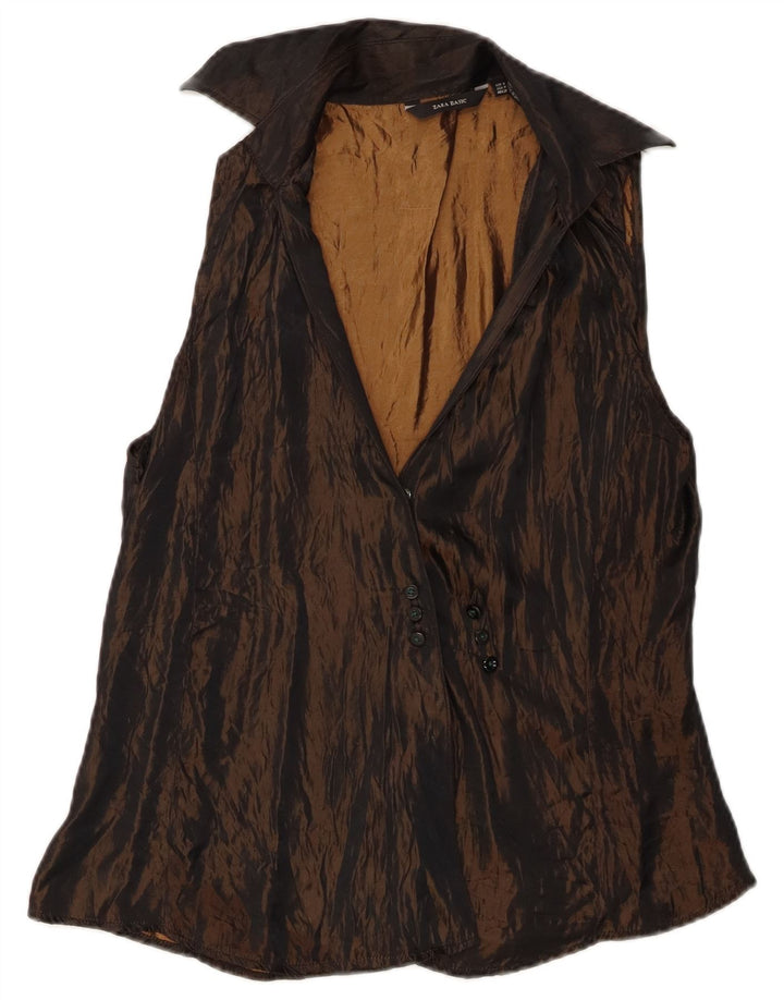 Женская блузка-рубашка без рукавов Zara UK 12, средний коричневый ацетат