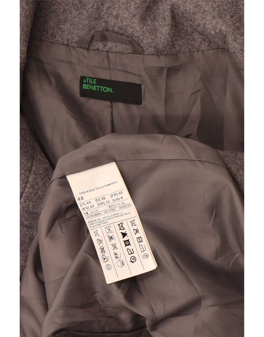 Женское пальто Benetton UK 12 средний серый шерстяной