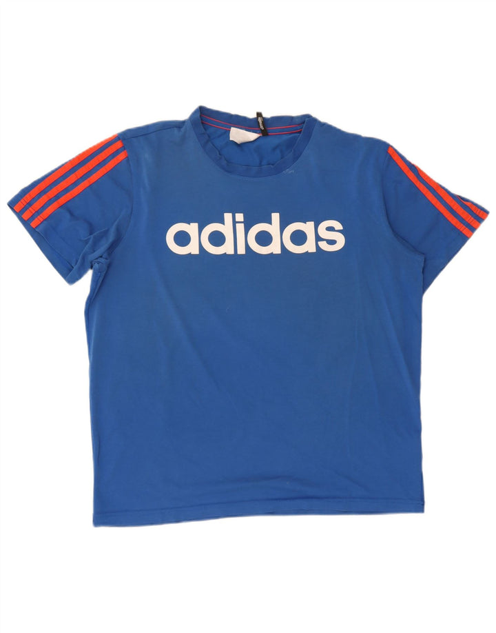 Мужская футболка Adidas Climalite с рисунком, хлопковая, среднего размера, синяя