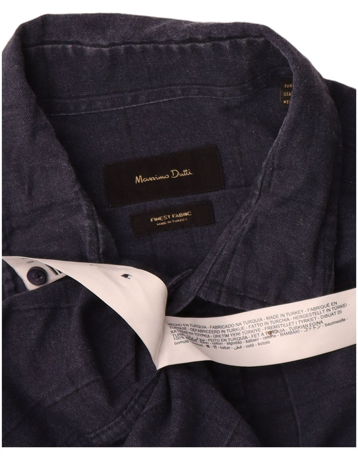 Мужская рубашка Massimo Dutti, большая темно-синяя клетка, хлопок