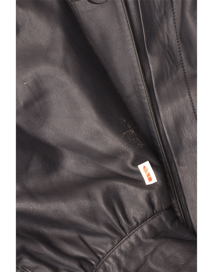 Винтажное женское кожаное пальто оверсайз IT 44 Medium Black Leather Classic