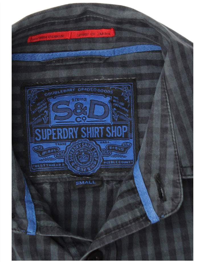 SUPERDRY Мужская рубашка маленького размера, темно-синяя, в мелкую клетку, хлопок