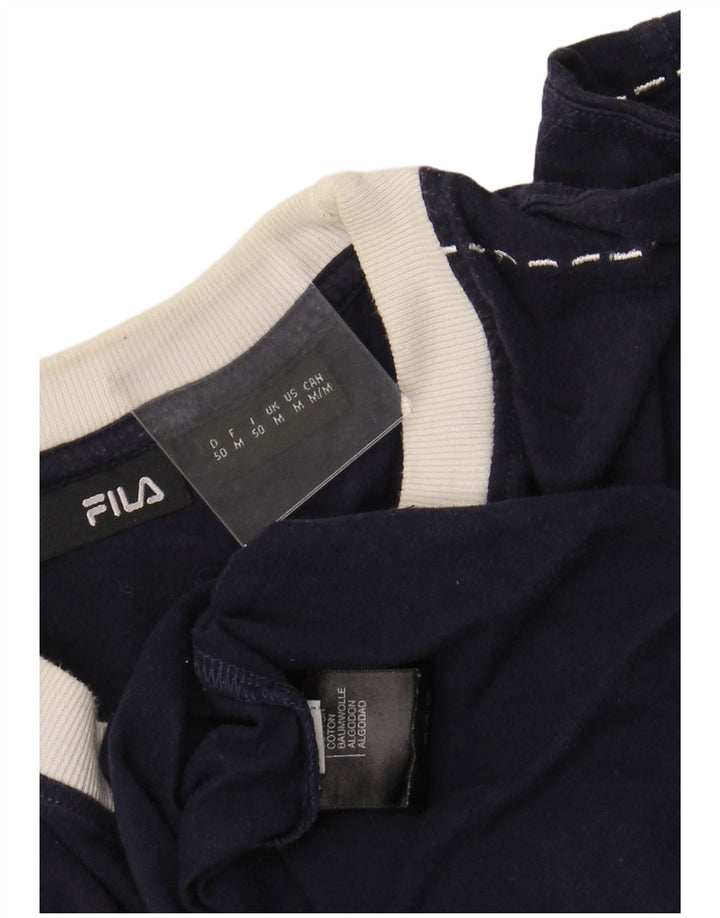 Мужская футболка с рисунком FILA, топ среднего размера, темно-синий, хлопок