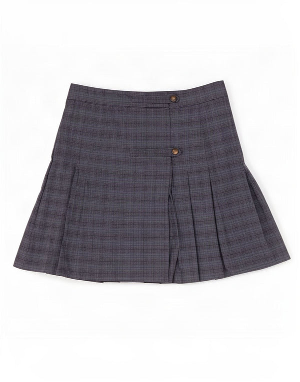 Женская плиссированная юбка с запахом Benetton UK 12 Medium W30 Серая хлопковая клетка