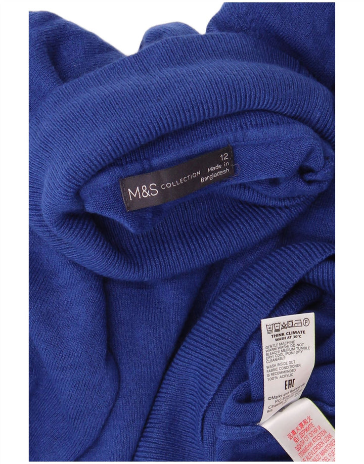 Женский джемпер с высоким воротником Marks & Spencer UK 12, средний синий акрил