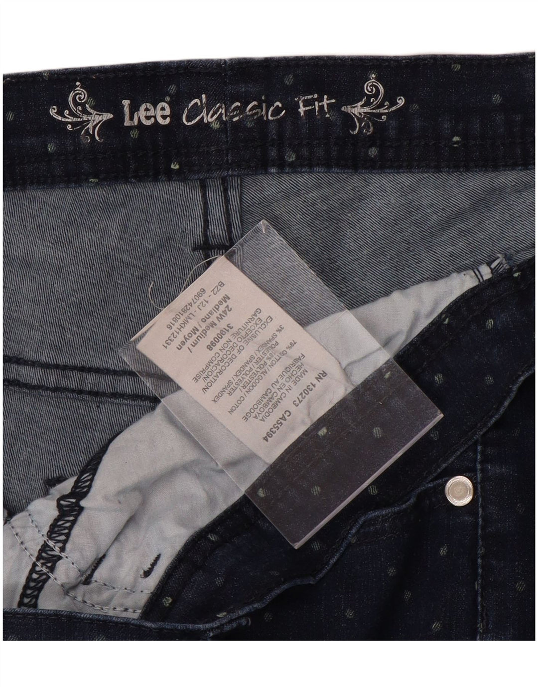 Женские джинсы-капри классического кроя LEE США 24 4XL W48 L20, хлопок в синие пятна