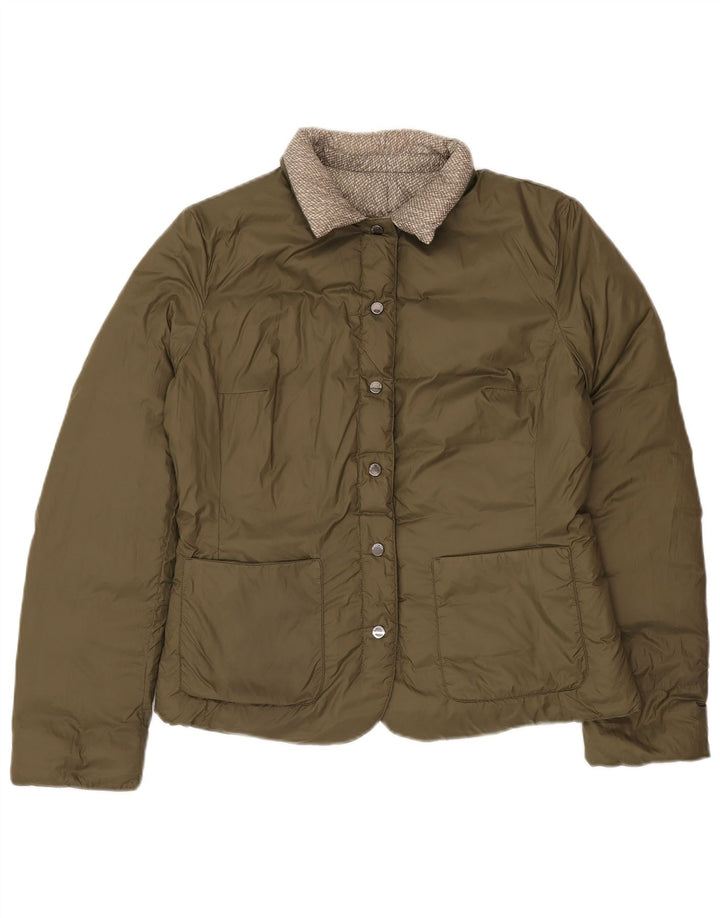 Женская двусторонняя стеганая куртка Benetton UK 16, большой зеленый полиамид
