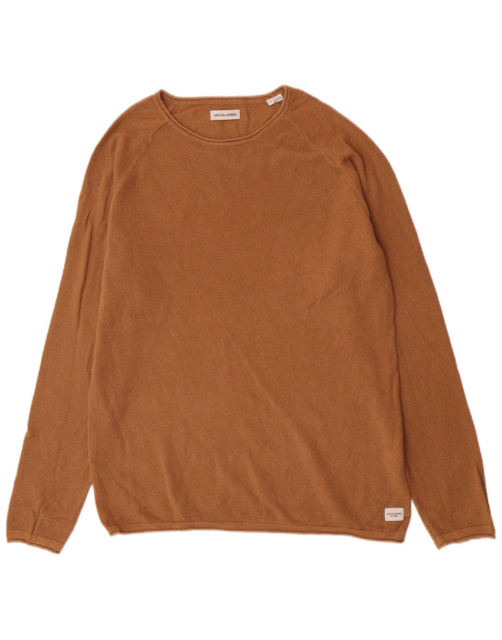 Мужской джемпер с круглым вырезом Jack & Jones, большой коричневый хлопковый свитер