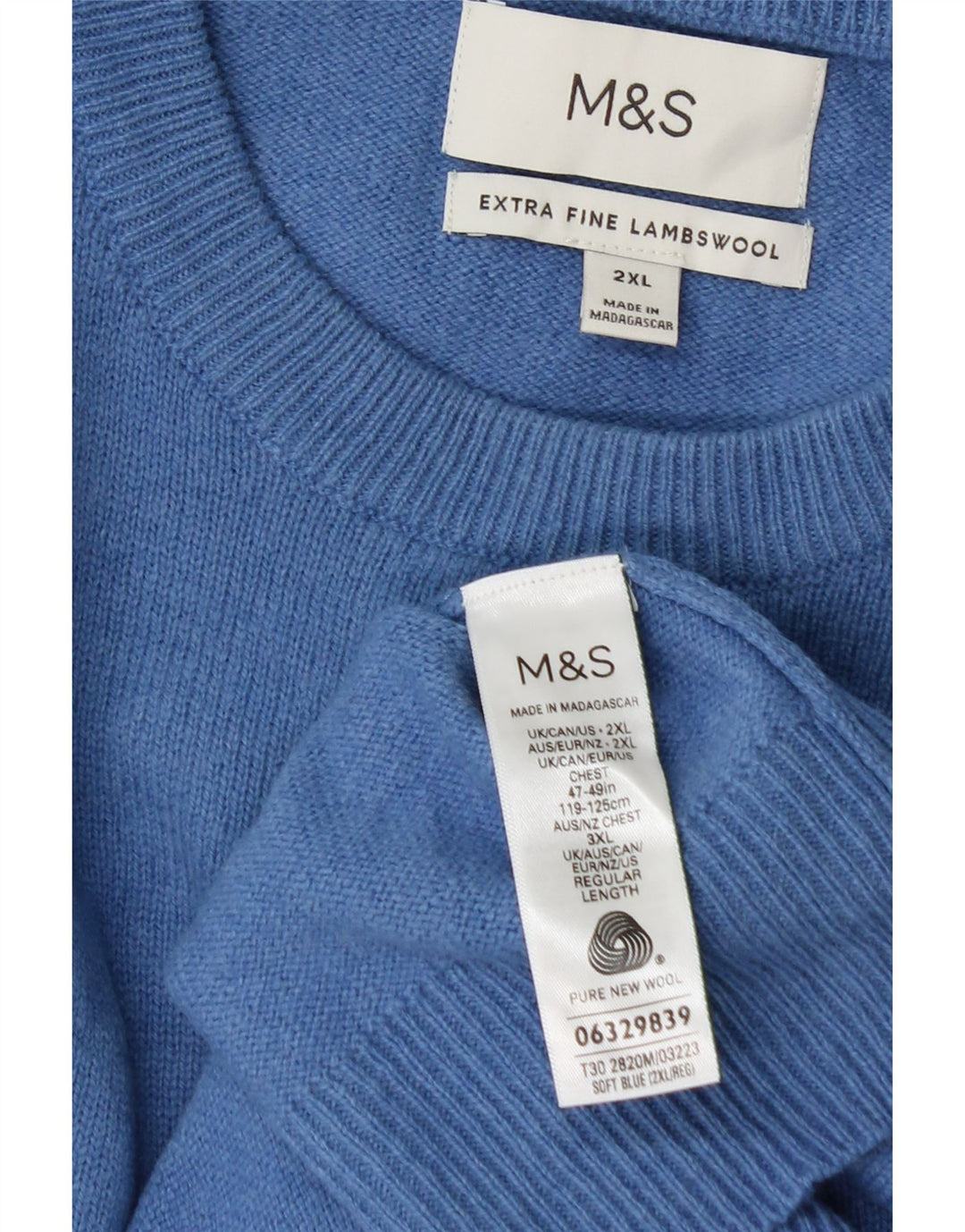 Мужской джемпер с круглым вырезом Marks & Spencer 2XL, синий, шерсть
