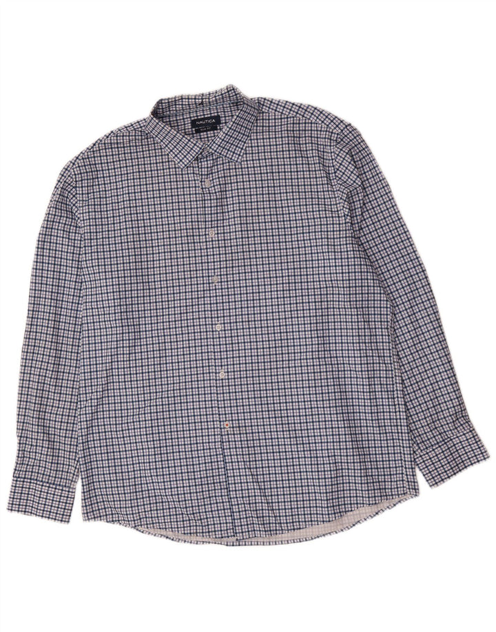 Мужская рубашка приталенного кроя Nautica, размер 17 1/2 XL, синяя клетка, полиэстер