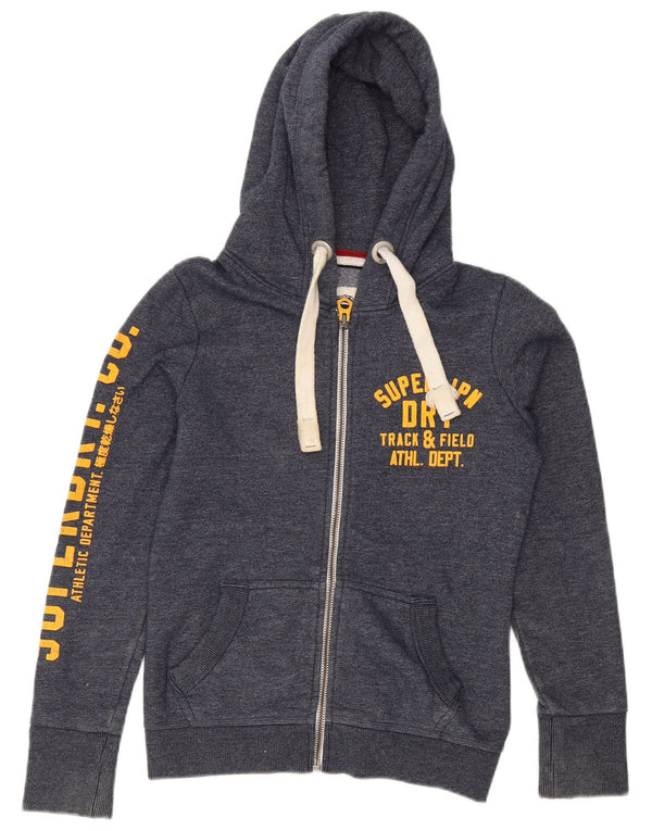 Женский свитер с капюшоном на молнии с графическим рисунком Superdry UK 10, маленький темно-синий, хлопок