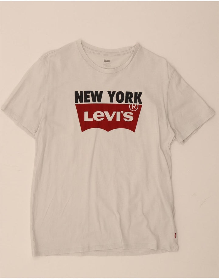 LEVI'S Womens Graphic T-Shirt Top UK 14 Medium White Cotton Vintage Levi's and Second-Hand Levi's from Messina Hembry 