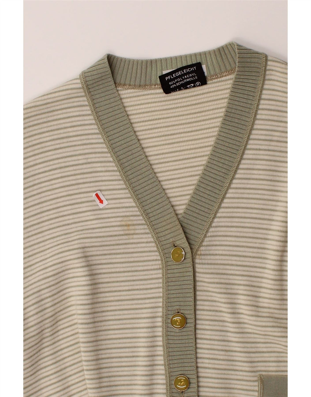 VINTAGE Womens Cardigan Sweater UK 12 Medium Beige Striped Polyacrylic Vintage Vintage and Second-Hand Vintage from Messina Hembry 