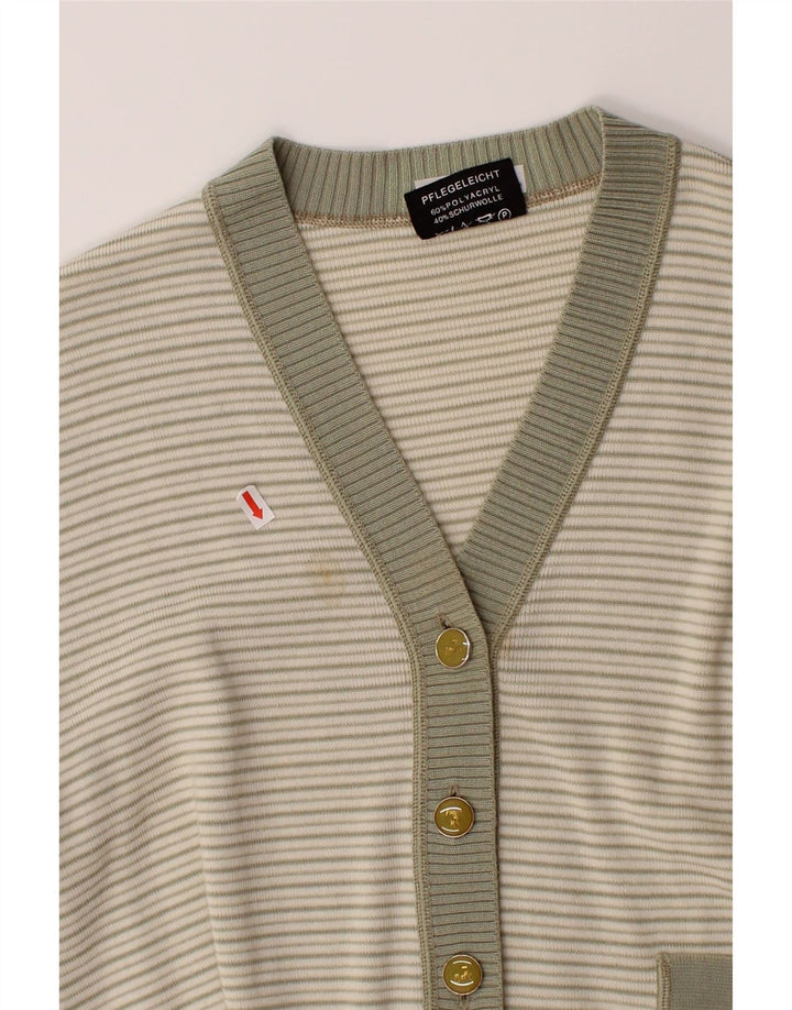 VINTAGE Womens Cardigan Sweater UK 12 Medium Beige Striped Polyacrylic Vintage Vintage and Second-Hand Vintage from Messina Hembry 