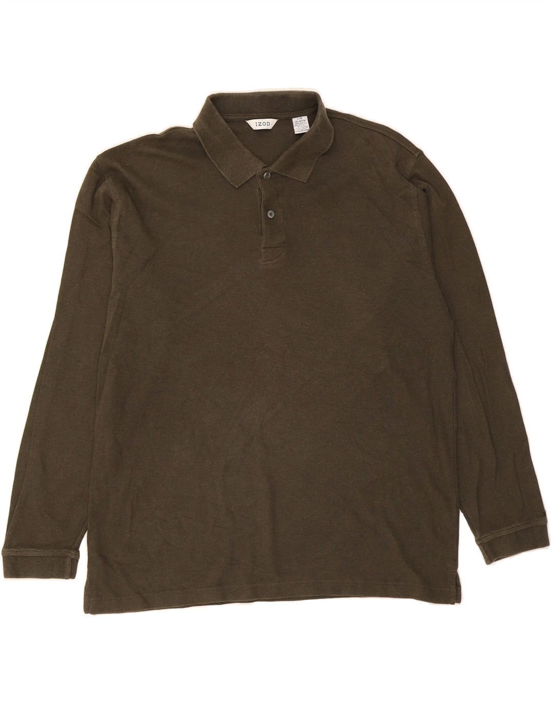 IZOD Mens Long Sleeve Polo Shirt Large Khaki Cotton Vintage Izod and Second-Hand Izod from Messina Hembry 