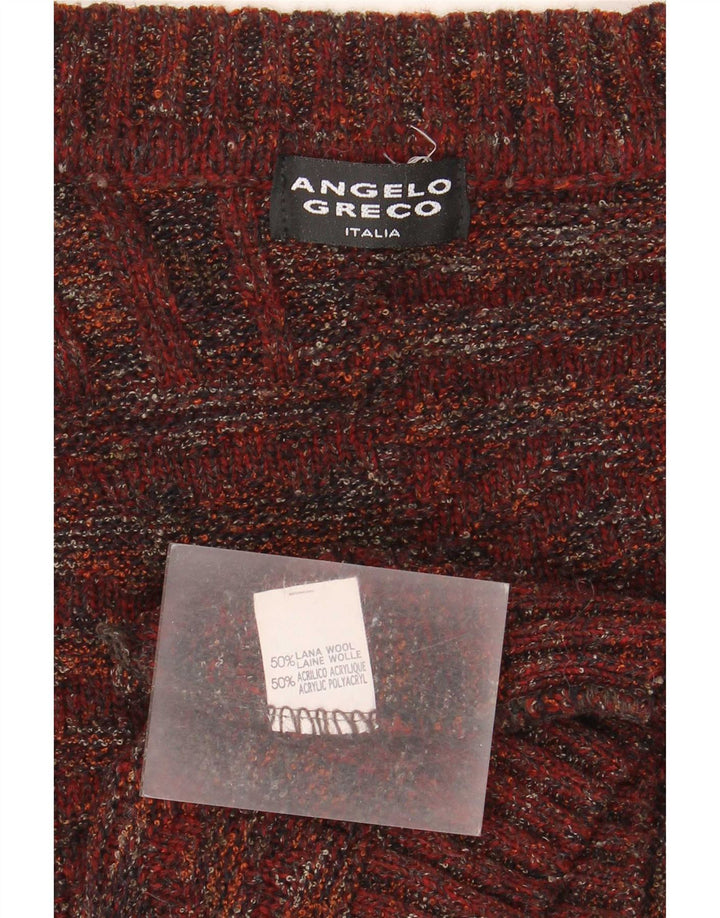 Мужской кардиган Angelo Greco, большой бордовый шерстяной свитер с крапинками