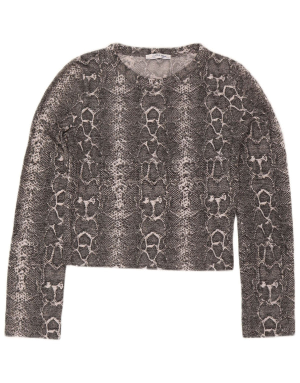 Женский укороченный топ Zara Trafaluc с длинным рукавом UK 12, средний серый с животным принтом