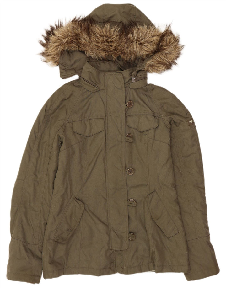 Женская парка Woolrich с капюшоном UK 10, маленький размер, нейлон цвета хаки