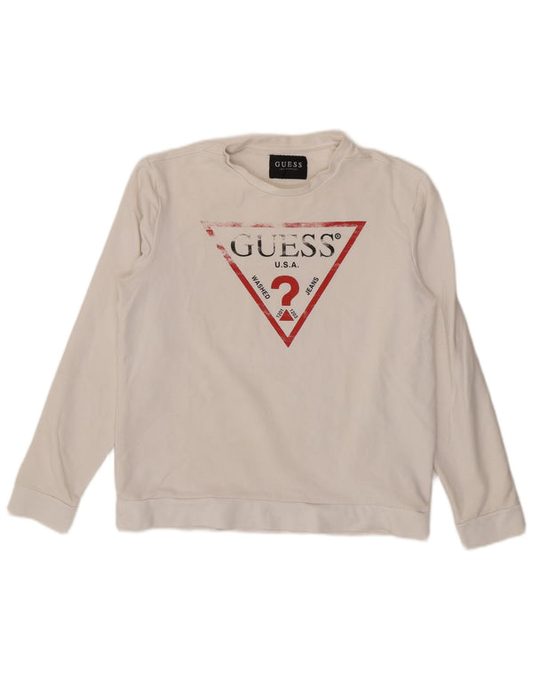 Женский топ Guess с длинным рукавом с рисунком, Великобритания 16, большой размер, белый хлопок