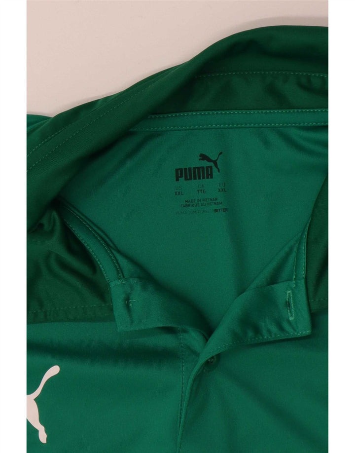Мужская рубашка-поло Puma 2XL зеленая, полиэстер с цветными блоками