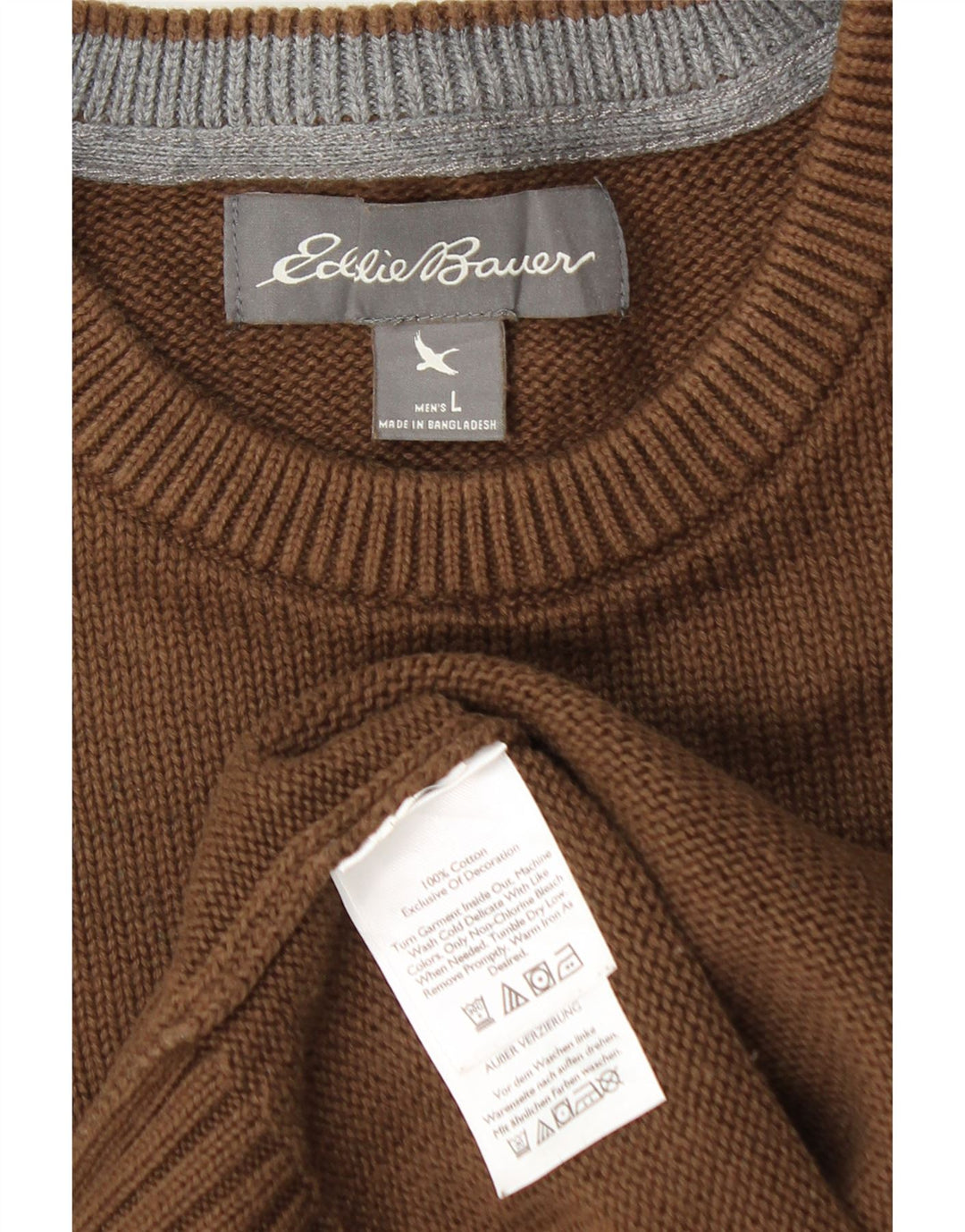 Мужской джемпер с круглым вырезом Eddie Bauer, большой коричневый хлопковый свитер