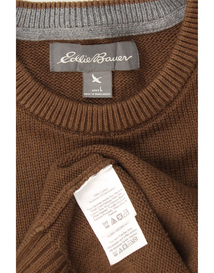 Мужской джемпер с круглым вырезом Eddie Bauer, большой коричневый хлопковый свитер