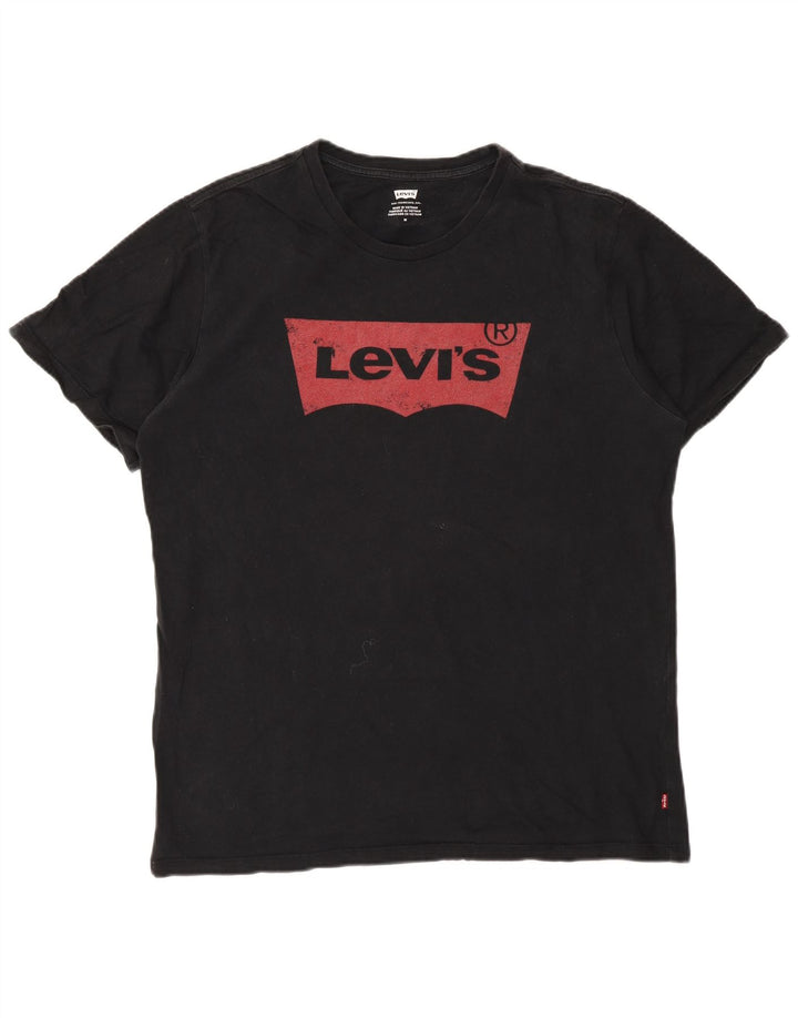 Мужская футболка с рисунком Levi's, верх среднего размера, черный хлопок, хлопок