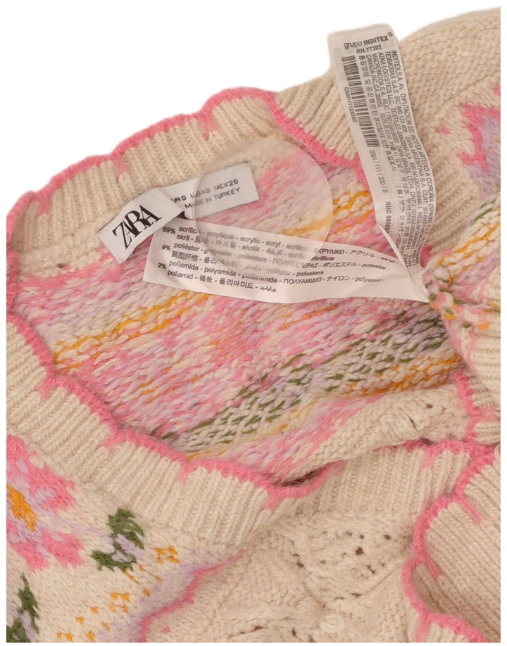 Женский укороченный кардиган свободного кроя ZARA UK 10, маленький розовый цветочный принт