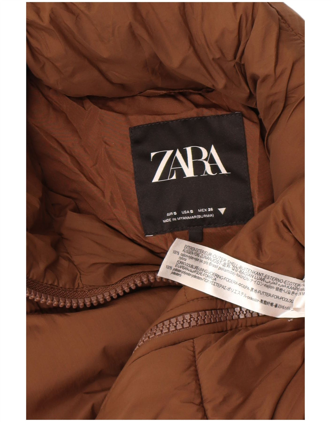 Женское пуховое пальто оверсайз Zara UK 10, маленький коричневый нейлон