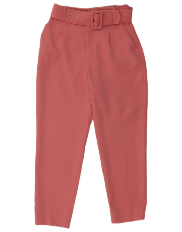 Zara Womens High Waist Pegged Cropped Trousers Small W26 L26 Pink Polyester