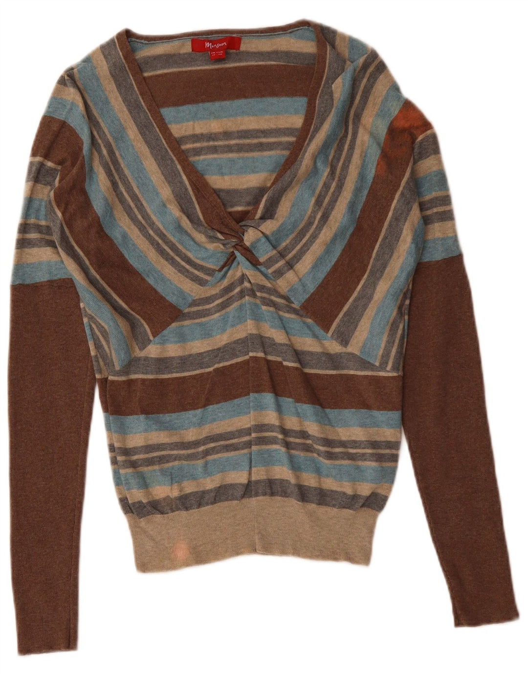 Женский джемпер с v-образным вырезом MONSONON UK 12, средний, разноцветный в полоску