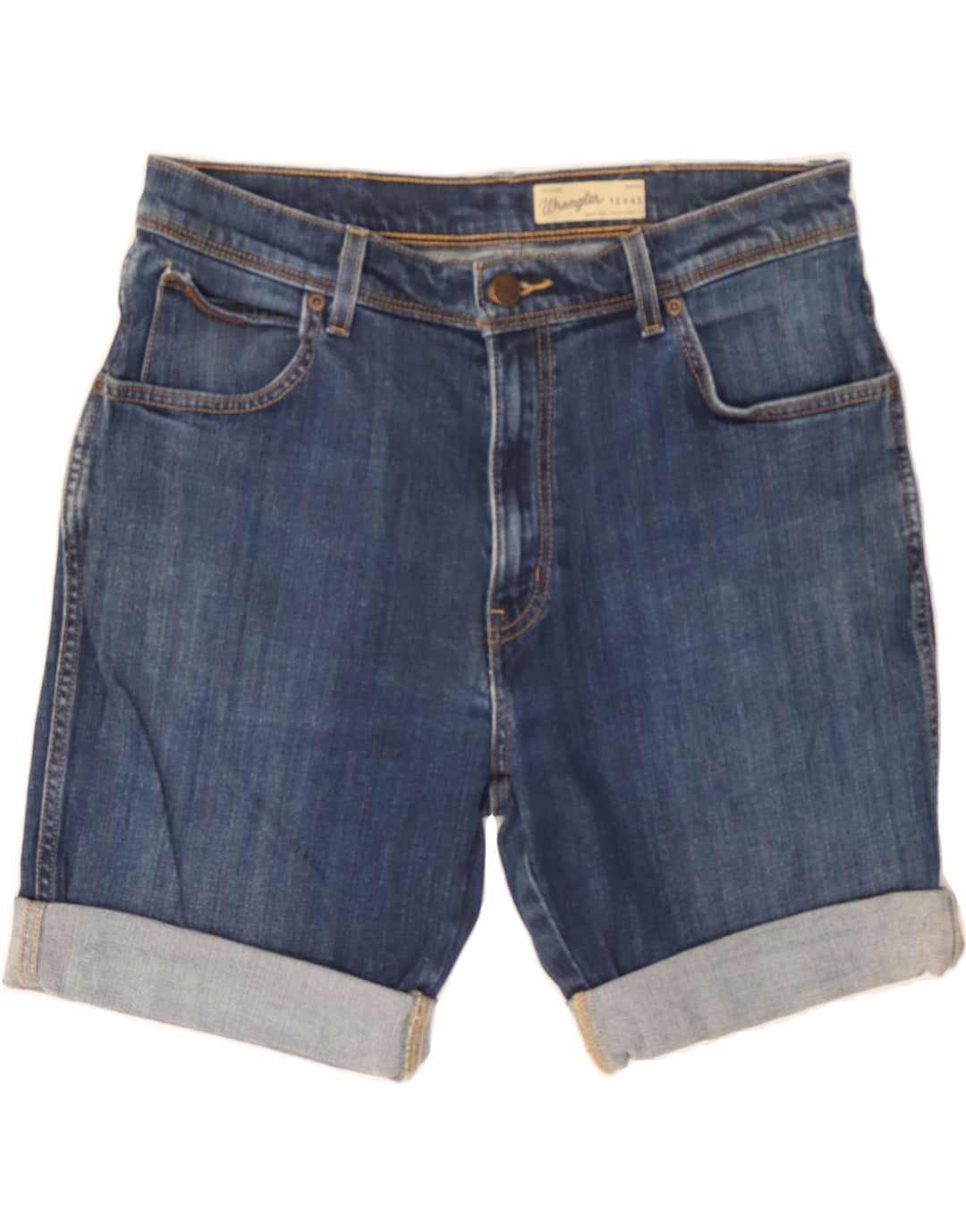 WRANGLER Mens Texas Stretch Denim Shorts W32 Medium Blue Cotton Vintage Wrangler and Second-Hand Wrangler from Messina Hembry 
