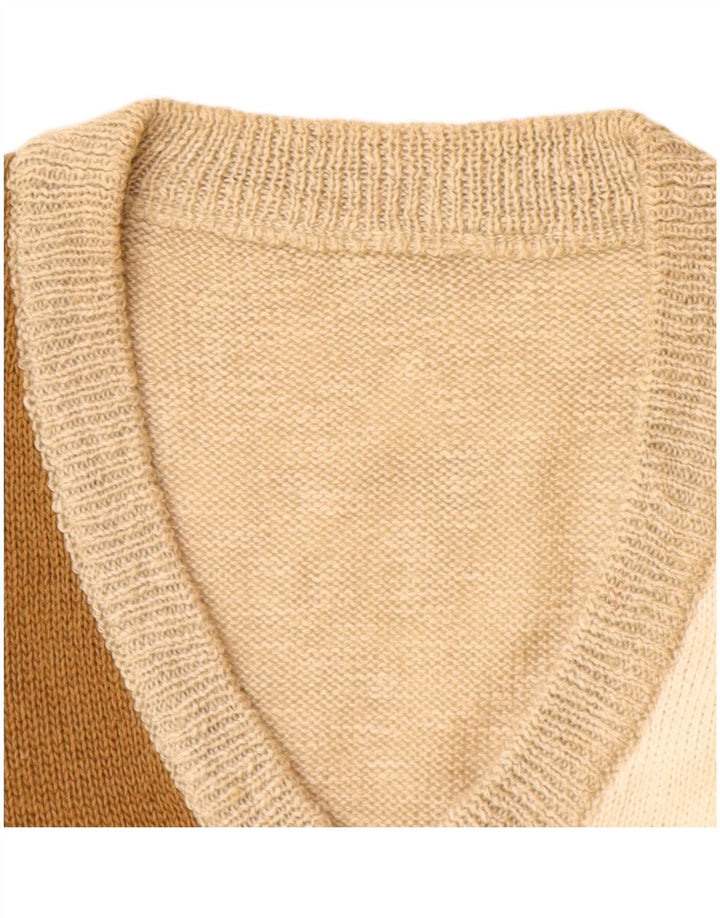 VINTAGE Womens Vest Tank Top UK 14 Medium Beige Colourblock