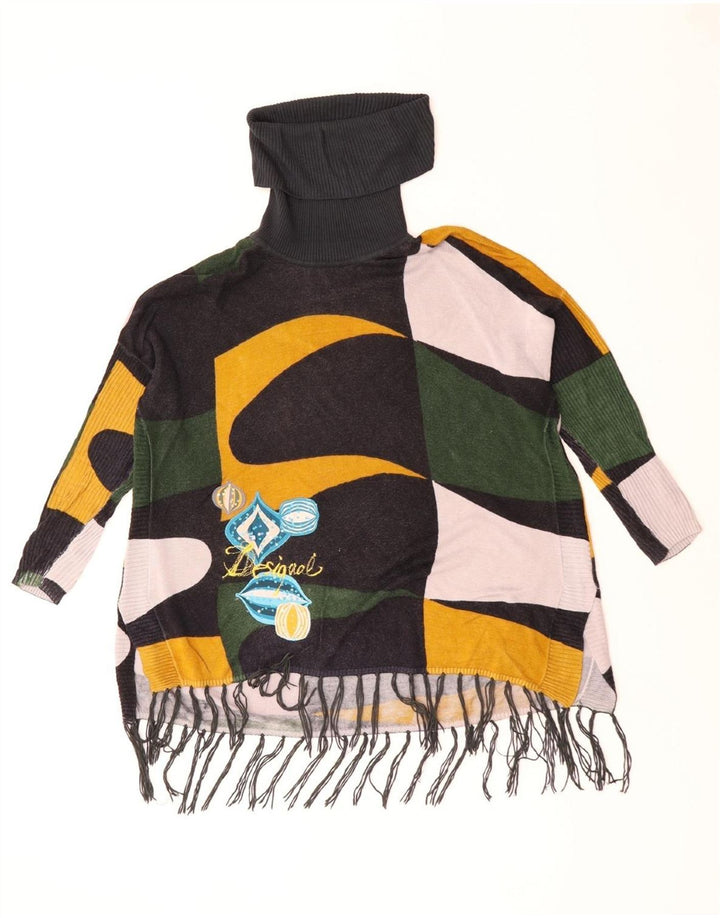 Женский джемпер с высоким воротником Desigual UK 10, маленький зеленый с геометрическим узором