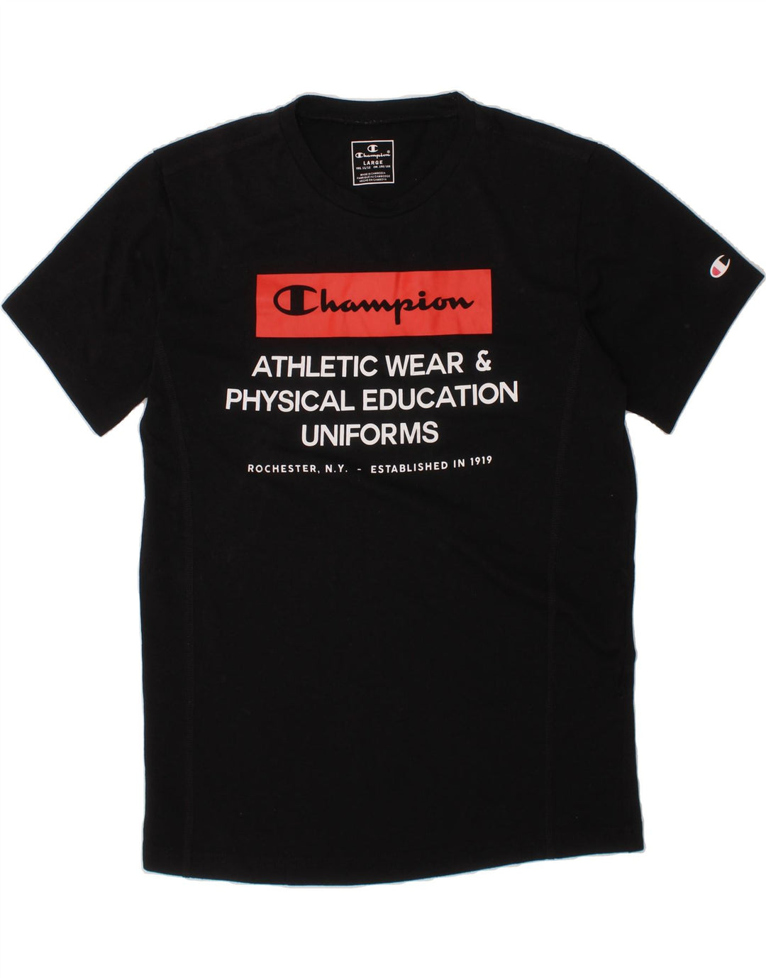 CHAMPION Boys Graphic T-Shirt Top 11-12 Years Large Black Polyester Vintage Champion and Second-Hand Champion from Messina Hembry 